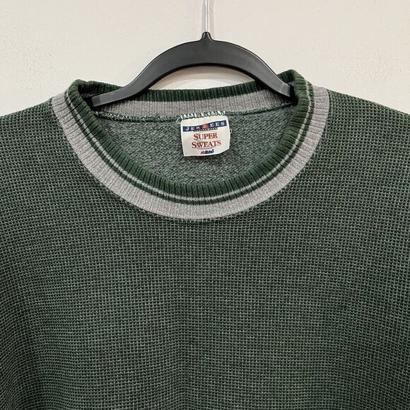 Vintage Jerzees Super Sweats Green Ringer Sweatshirt Striped Cuff Large - Picture 2 of 6
